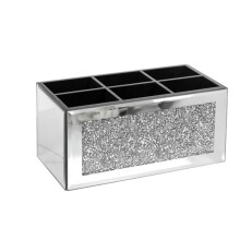 Make--Pinselhalter-Organizer mit Diamantmuster, 3 Fächer, Verspiegelt, Zur Aufbewahrung Von Make--Pinseln
