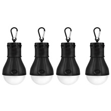LED Camping Lantern, Super Bright Outdoor Waterproof Light with Hook, Ideal for Hiking, Fishing, Parties, 4-Pack Black