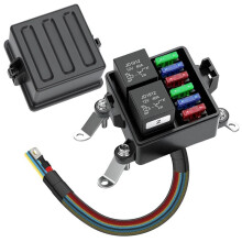 12V Pre-Wired Fuse Relay Box, 2 Relays and 6 ATC/ATO Blade Fuses, 4-Pin 40A Relay Block and Kit, for Cars Truck RVs