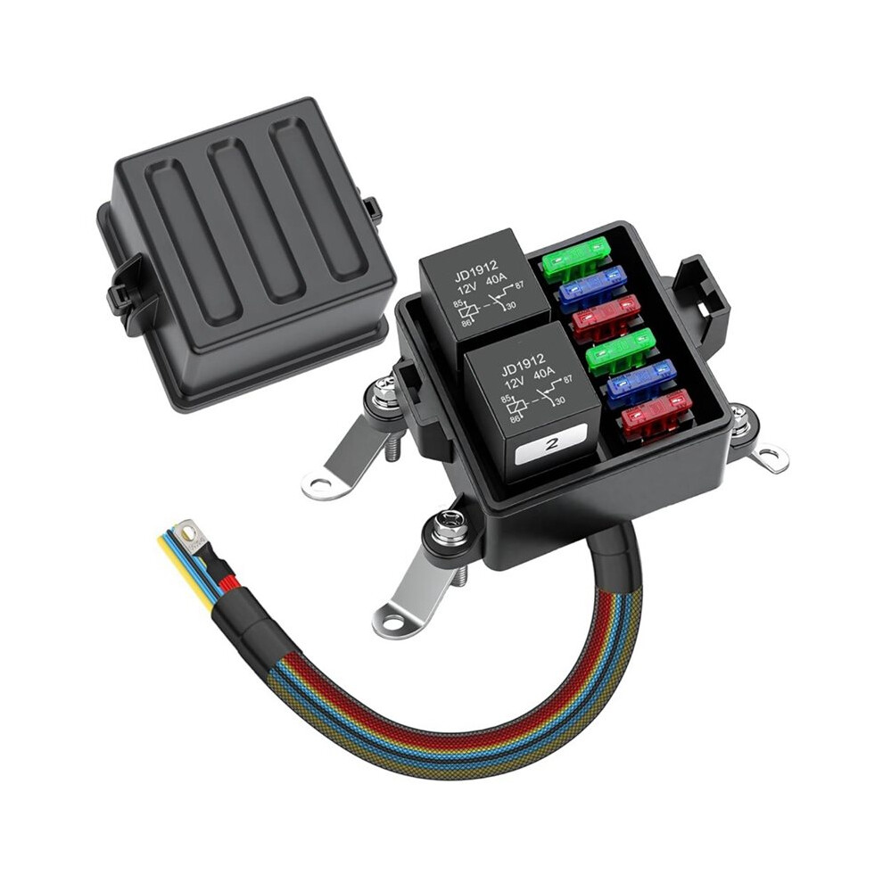 12V Pre-Wired Fuse Relay Box, 2 Relays And 6 Atc/Ato Blade Fuses, 4-Pin 40A Relay Block And Kit, For Cars Truck Rvs 4712858491706