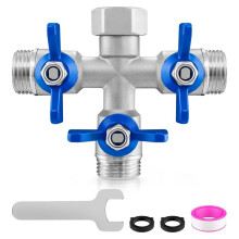 304 Stainless Steel 3 Way Garden Hose SplitterHeavy Duty Hose Splitter with 3 Shut-Off ValvesOutdoor Faucet Hose Adapter