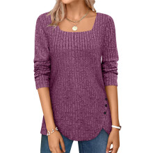 Women's lightweight long-sleeved square neck-Purple M