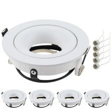 5pcs LED Spotlight Frame with GU10 Base Recessed Round Downlight Adjustable Angle Lamp for Kitchen Room Lighting B