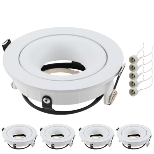 5pcs LED Spotlight Frame with GU10 Base Recessed Round Downlight Adjustable Angle Lamp for Kitchen Room Lighting B