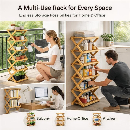 6-Tier No-Assembly Bamboo Shoe Rack, Space-Saving & Multi-Functional, Natural Finish