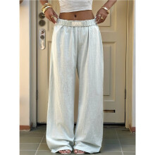 Damesbroek met Wijde Pijpen van Linnen, Zomerse, Losse Strandbroek voor Dames, Vakantiebroek met Rechte Pijpen Wit S