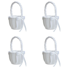 4X Romantische Bowknot Weiss Satin Hochzeit Zeremonie Party Blumenmaedchen Korb