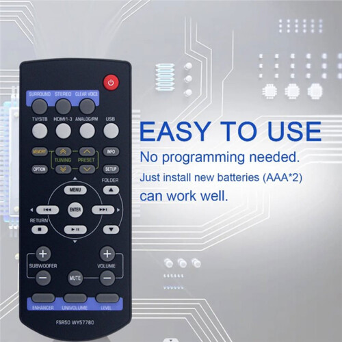 Replace Remote Control for  FSR50 WY57780 SR-301 YHT-S401 Sound Bar 2