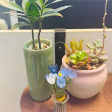 Colorful Glaze Artificial Flower Ornament Cute Floral Plant Vase Model Figurines Room Decoration Gift Desktop Decor
