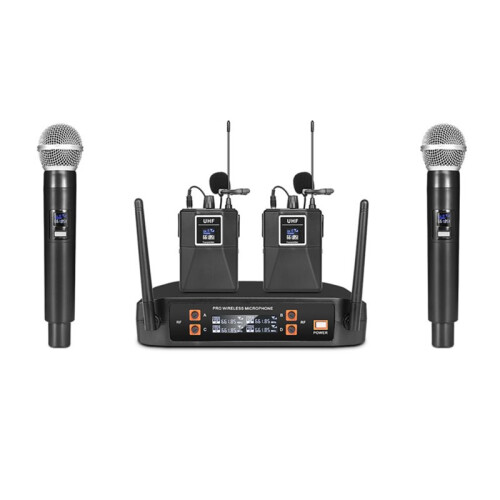 Wireless Microphone Handheld 4 Channel UHF Fixed Frequency Dynamic Microphone System for Karaoke Band Church UK Plug