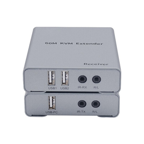 Extensor KVM Compatível com  1080P Via Ethernet RJ45 CAT5E/6 de 60 M com Suporte para Mouse e Teclado, Plugue UE 1