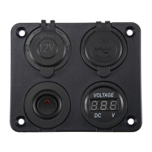 12V-24V Car Boat Socket Dual USB Charger Voltmeter  Panel for Vehicle Car Boat Motor Home