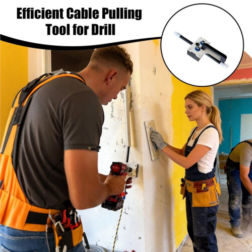 Wire Puller Handheld Wiring Tools 8mm Tugger Multifunctional for Electrician Pipe Narrow Spaces Wall Underground Black 1
