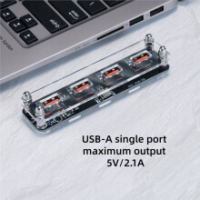 4-Port USB Hub Power Supply 1-to-4 Type-C Power 5V Delivery Transparent Case Desktop Accessory External Laptops
