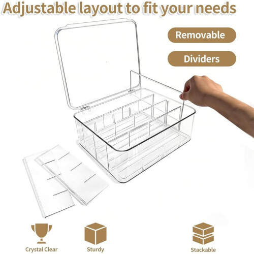 Socks Underwear Drawer Organizer, 16 Compartment Clear Plastic Storage Box with Lid & Adjustable Dividers, Tie Box 2