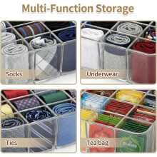 Organisateur de Tiroir pour Chaussettes et Sous-Vêtements, Boîte de Rangement Transparente à 16 Compartiments avec Couvercle et Séparateurs