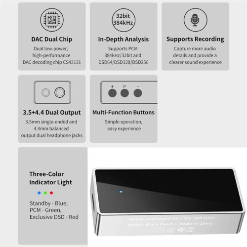 Portable Hi-Fi Digital Audio Decoder 3.5mm+4.4mm Output Dual CS43131 PCM 384kHz 32Bit DSD256 DAC Headphone Amplifier 1