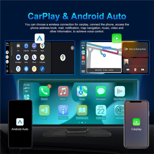 DVR per Auto con Schermo Touch da 10,26", Compatibile con CarPlay Wireless e per Android Auto, con Doppia Lente e Doppia Telecamera da Cruscotto. 2