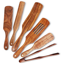6-Delige Houten Spurtle-Set, Teak Spurtle-Set Hittebestendige Houten Spatel Kookgerei Set Non-Stick Houten Lepels