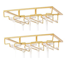 2Pcs Wine Glass Rack, Wine Glass Hanger Rack Under Cabinet Stemware Wine Glass Holder Storage Hanger,Gold
