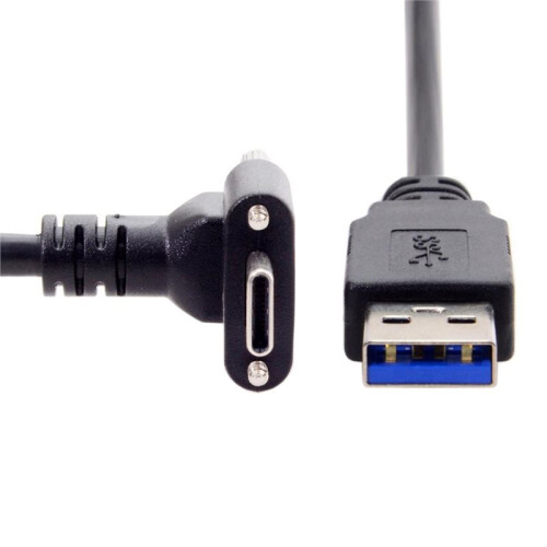 Down  Angled USB 3.1 Type-C Dual Screw Locking to Standard USB3.0 Data Cable 90 Degree for Camera 1m