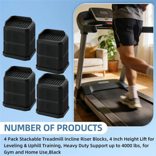 4 Pack Stackable Treadmill Incline Riser Blocks, Height Lift for Leveling & Uphill Training, for Gym and Home 2