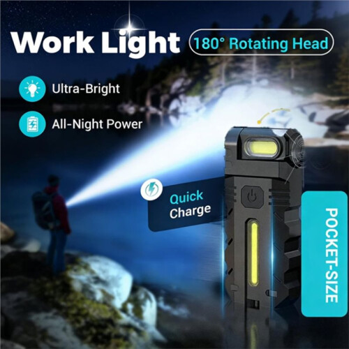 180 Rotating  LED Work Light Dual  Magnetic Flashlight USB-C Rechargeable Keychain Light 1