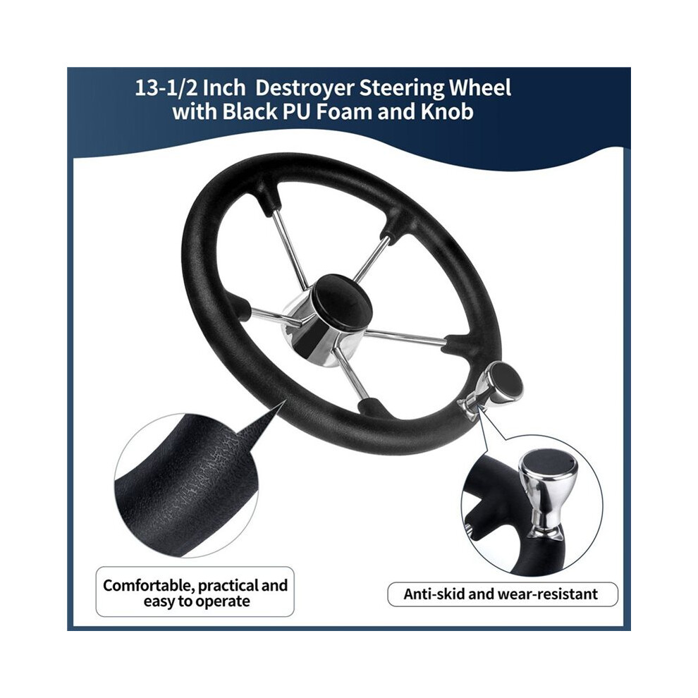 13.5 Inch 5 Spoke Boat Steering Wheel With Knob For Marine Yacht Stainless Steel Control Steering Wheel 6033601687497