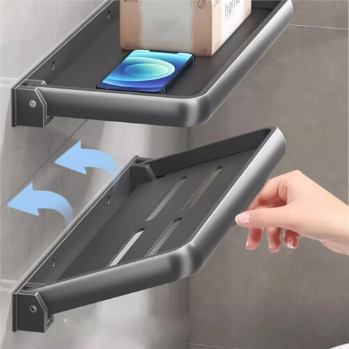 Space-Saving Aluminum Bathroom Folding Rack, Wall Mounted Storage Holder 1