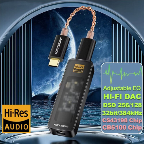 KEYSION CS43198 USB DAC Audio HiFi Decoder 384KHz DSD256 Type-C to 3.5mm Adjust EQ HD Headphone Amplifier for IOS Android Win10 2