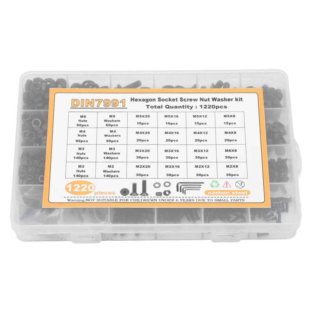 1220Pcs M2 M3 M4 M5 Assorted Screws Nuts Washers