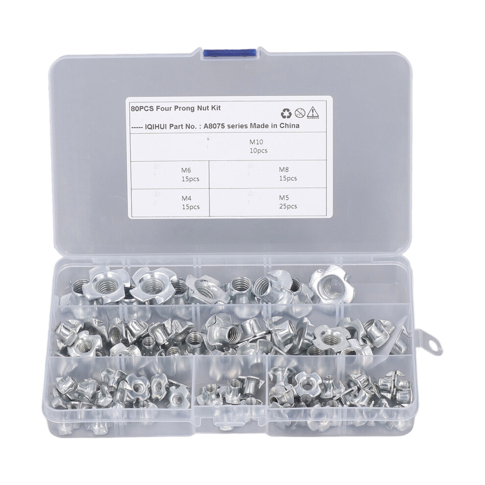 80Pc 4 Prong T Nut Set 5 Sizes 7055741793844