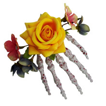 Halloween skelet handen bot haarspeldjes punk rock bloem-Geel
