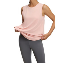 Dames Sporttop met Plooien op de Rug, Losse Pasvorm, Mouwloos, Yoga- of Atletiekshirt, Zacht en Verkoelend, Geschikt voor de Sportschool Lichtroze M
