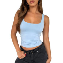 Mouwloze Tanktop met Vierkante Hals voor Dames, Dubbellaags Basic Crop Top, Zomerse Workout Casual Top Hemelsblauw S