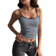 Women Y2K Stripe Print Camisole Spaghetti Strap Scoop Neck Tank Tops Aesthetic Sleeveless Crop Top &White Stripes S