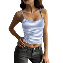 Dames Camisole met Y2K-Streepjesprint, Spaghettibandjes en Ronde Hals, Mouwloze Crop Top met Esthetische Uitstraling Blauw & Wit L
