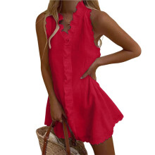 Women Sleeveless Tank Dress Casual Dresses Sundress Red S