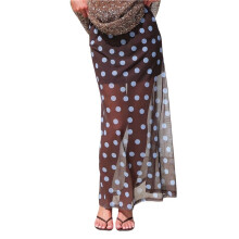 Damesrok met Stippen en Mesh, Elastische Taille, Semi-Transparante, Zwierige Lange Rok, Y2K Streetwear Koffieblauw met Stippen S