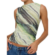 Women'S Floral Mesh Tank Top Y2k Ruched Going Out Tops Summer Beach Vacation Clothes Green S
