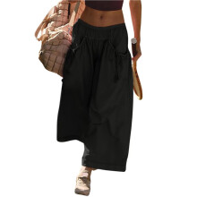 Dames Casual Modieuze Strandbroek, Streetstyle, Flared Broek met Wijde Pijpen, Zomerse Vakantiekleding Zwart XL