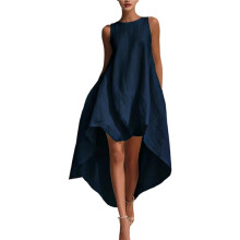 Damesjurk met Asymmetrische Zoom, Mouwloos, Zomerse, Casual, Lange, Zwierige Maxi-Jurk voor Strand, Resort of Vakantie Diepblauw L