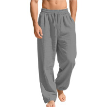 Casual Linnen Herenbroek met Losse Pasvorm en Trekkoord in de Taille, Lichtgewicht, Geschikt voor de Zomer, Het Strand en Yoga Grijs XXXL