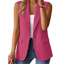 Women'S Sleeveless Vest Tops Summer Trendy Casual Work Blazer with Pockets Rose Red L