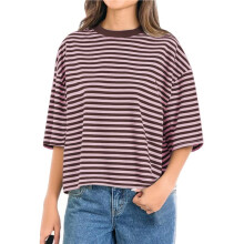 Dames Oversized Gestreepte T-Shirts met Korte Mouwen, Casual Ronde Hals, Zomerkleding, Y2K-Stijl Roze Koffie L