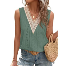 Dames Tanktop met Oogjes, Mouwloos, V-Hals, Losvallend, Modieus, Casual Kledingstuk Pauwgroen XL