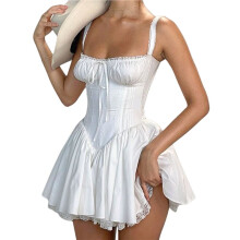 Dames Bustierjurk met Kanten Afwerking, Elegante Balletcorsettop, Tailleaccentuerende A-Lijn Rok Wit M