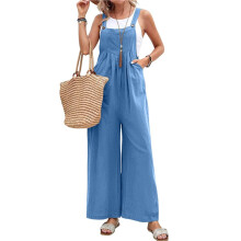 Dames Tuinbroek met Bretels, Casual, Losse Pasvorm, Verstelbare Bandjes, Wijde Pijpen, Jumpsuit met Zakken Lichtblauw S