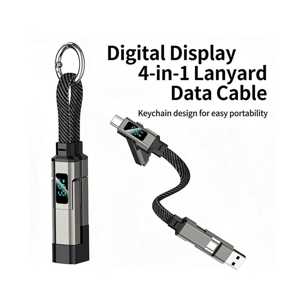65W 4 In 1 Digital Display Fast Charging Keychain Data Cable Intelligent Digital Display Wire For Iphone17 For Android 6031771420050