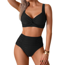 Damen-Bikini-Sets mit Twist-Detail Vorne, Zweiteilige Badeanzüge Schwarz L